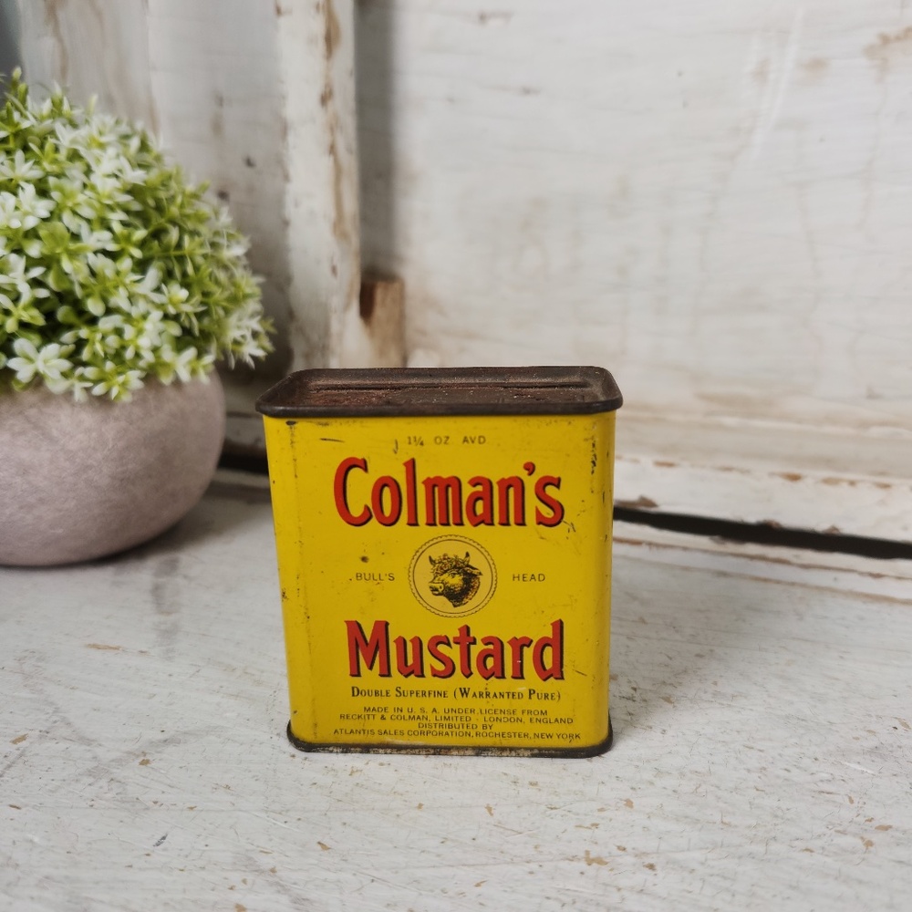 Vintage Colman's Mustard 1 1/4 oz Yellow Tin, USA Made- Collectible Metal Tins - Picture 1 of 9
